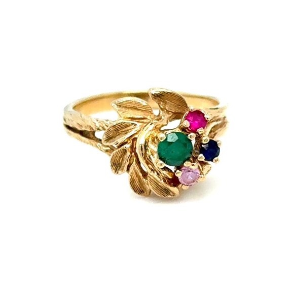 10K Gold 4-Gemstones Ring - Picture 1 of 12